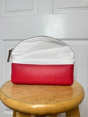BOGG BAG White and Red Canvas & Faux Leather Cosmetic Case